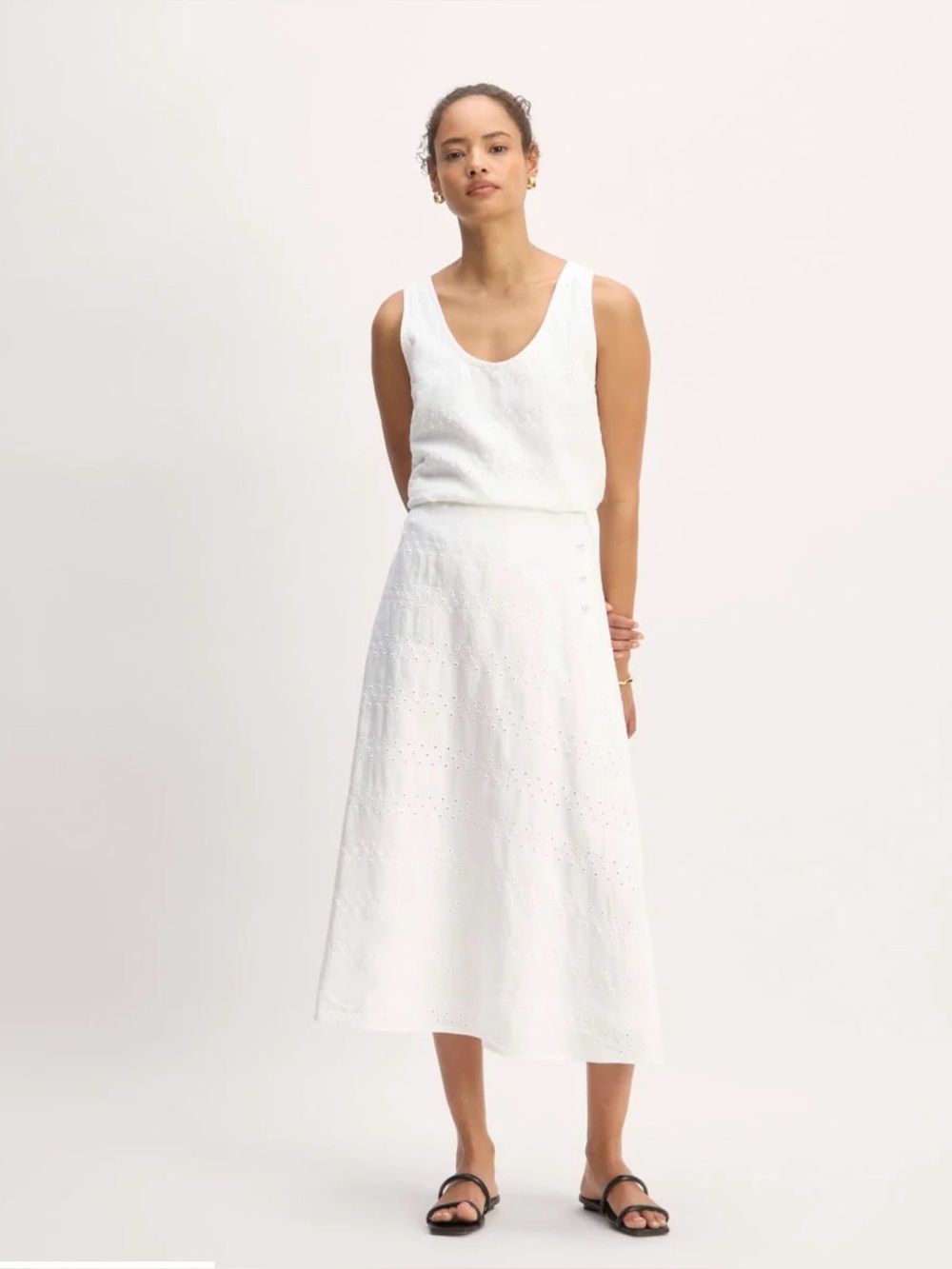 Everlane Linen  Eyelet Midi Skirt size 16